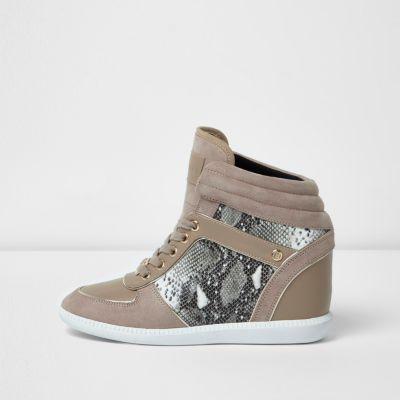River Island Womens Croc Embossed Wedged Hi Top Trainers