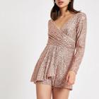 River Island Womens Rose Gold Sequin Wrap Front Playsuit