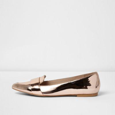 River Island Womens Gold Metallic Pointed Loafers