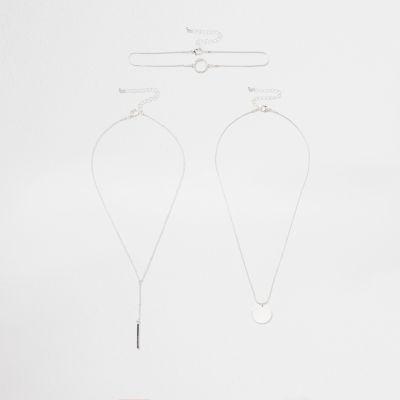 River Island Womens Silver Tone Circle Layer Choker Set