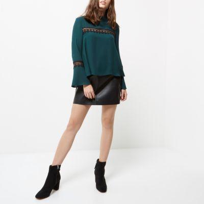River Island Womens Petite Lace Bell Sleeve Top