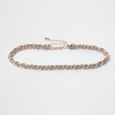River Island Womens Rose Gold Weave Thread Choker Necklace