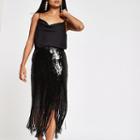 River Island Womens Petite Sequin Tassel Trim Pencil Skirt