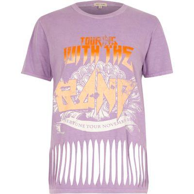 River Island Womens Rock Band Print Slash Hem T-shirt