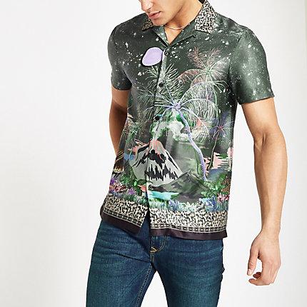 River Island Mens Floral Printed Revere Shirt
