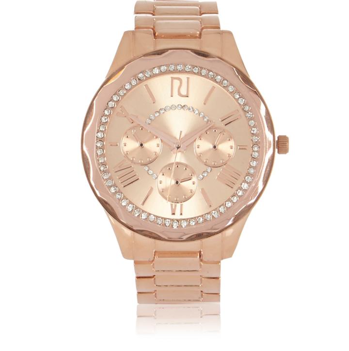 River Island Womens Gold Tone Faceted Diamante Face Dial Watch