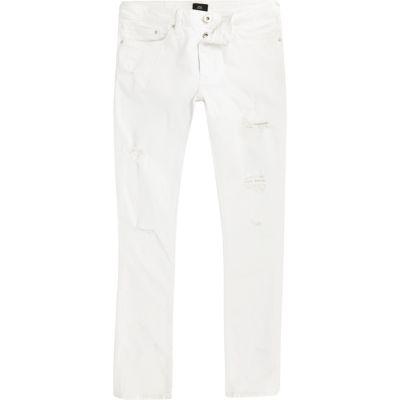 River Island Mens White Ripped Danny Super Skinny Jeans
