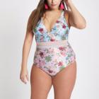 River Island Womens Plus Floral Scallop Plunge Swimsuit