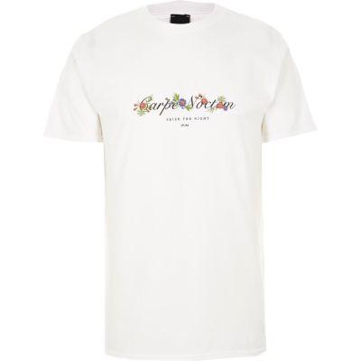 River Island Mens White 'carpe Noctum' Floral Slim Fit T-shirt