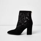 River Island Womens Lace Insert Block Heel Pointed Boots