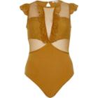 River Island Womens Mesh And Lace Frill Bodysuit