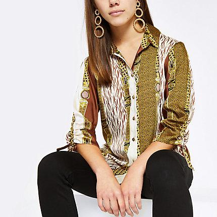 River Island Womens Petite Mixed Print Boyfriend Shirt