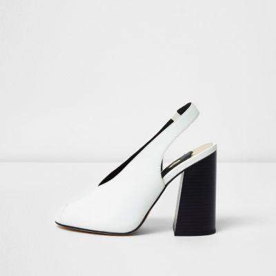 River Island Womens White High Vamp Contrast Block Heel Sandals