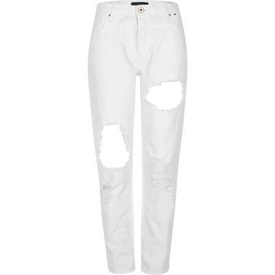 River Island Womens White Ripped Boyfriend Jeans