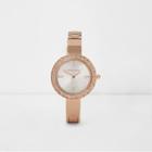 River Island Womens Rose Gold Tone Thin Link Strap Diamante Watch