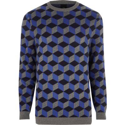 River Island Mens Geo Crew Neck Jumper