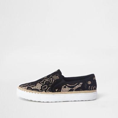 River Island Womens Lace Scallop Edge Espadrille Plimsolls