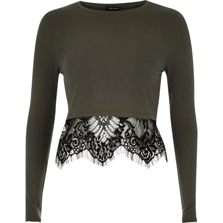 River Island Womens Long Sleeve Lace Hem Top