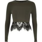 River Island Womens Long Sleeve Lace Hem Top