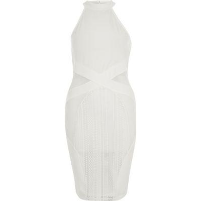 River Island Womens White Mesh Sleeveless Bodycon Dress