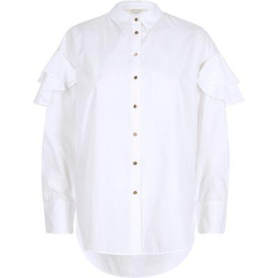 River Island Womens White Long Sleeve Frill Shoulder Shirt