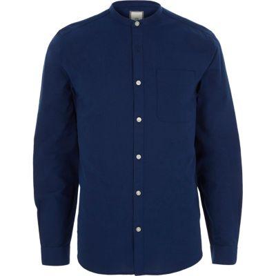 River Island Mens Long Sleeve Grandad Oxford Shirt