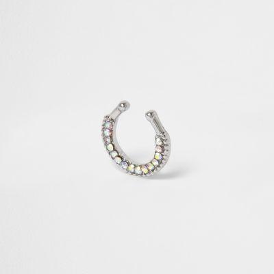 River Island Womens Silver Tone Rhinestone Septum Nose Ring