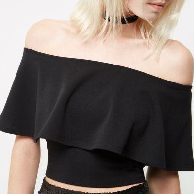 River Island Womens Petite Frill Bardot Crop Top