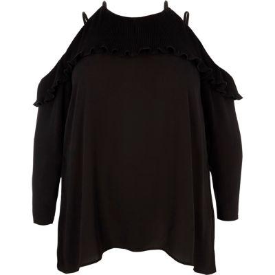 River Island Womens Plus Plisse Frill Cold Shoulder Top