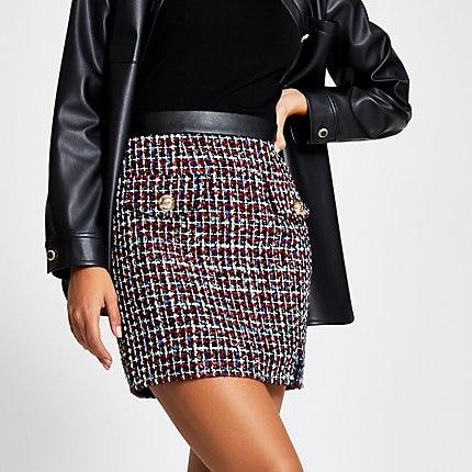 River Island Womens Boucle Button Mini Skirt