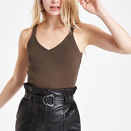 River Island Womens Ribbed V Neck Fitted Tank