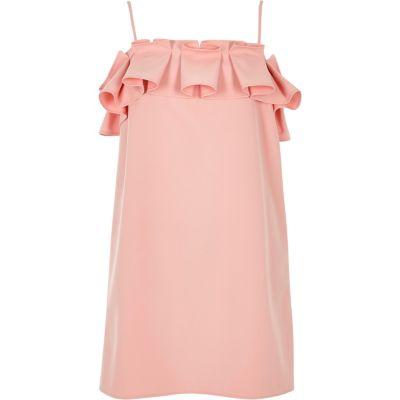 River Island Womens Petite Pleated Frill Cold Shoulder Dress