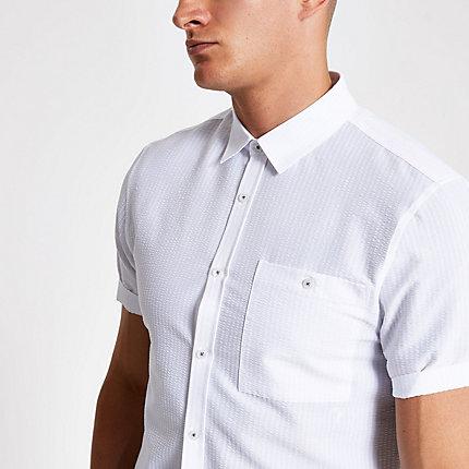 River Island Mens White Seersucker Regular Fit Shirt