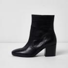 River Island Womens Wide Fit Leather Block Heel Ankle Boots