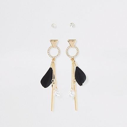 River Island Womens Gold Colour Feather Earrings Multipack
