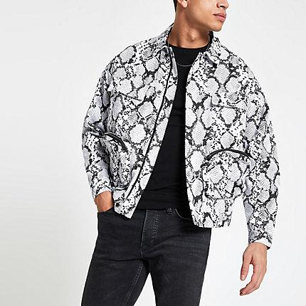 River Island Mens Jaded London White Snake Skin Print Jacket