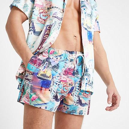 River Island Mens Graphic Print Swim Shorts