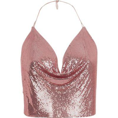 River Island Womens Chainmail Cowl Halter Neck Harness Top