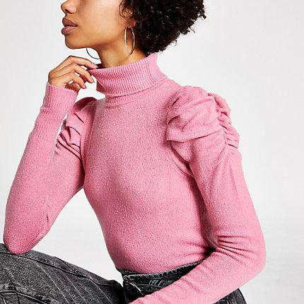 River Island Womens Puff Sleeve Roll Neck Jumper