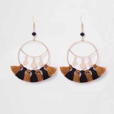 River Island Womens Gold Tone Tassel Drop Hoop Earrings