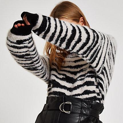 River Island Womens Zebra Print Slash Neck Jumper