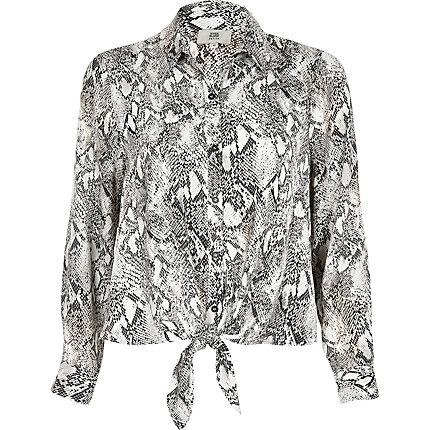 River Island Womens Petite Snake Print Tie Front Blouse