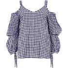 River Island Womens Gingham Puff Sleeve Cold Shoulder Top