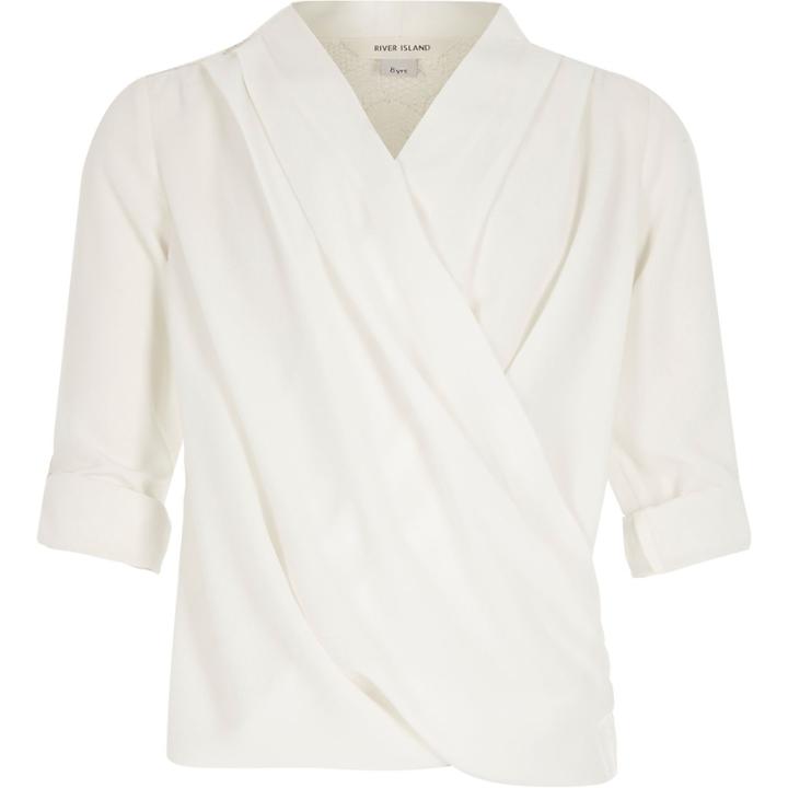 River Island Girls White Lace Back Wrap Front Shirt