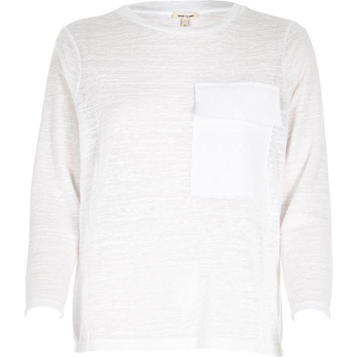 River Island Womens White Pocket Front Long Sleeve Top