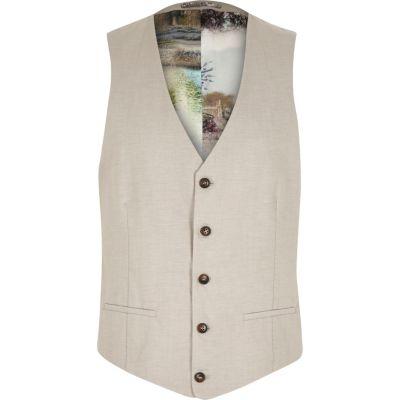 River Island Mens Linen-blend Print Lined Vest