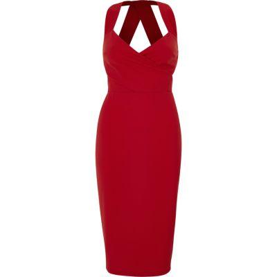 River Island Womens Wrap Front Fitted Midi Dress