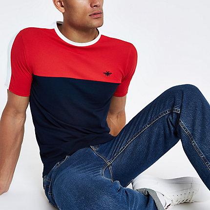 River Island Mens Muscle Fit Color Block T-shirt
