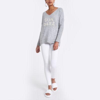River Island Womens Rib Embellished Collar Top
