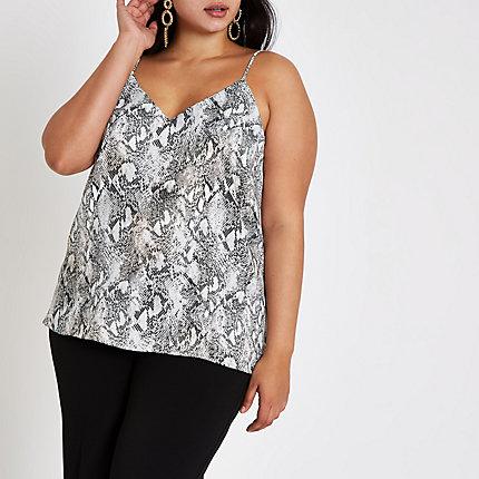 River Island Womens Plus Snake Print Cross Back Cami Top